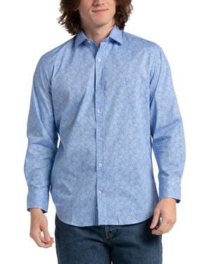 TJ Maxx Printed Stretch Long Sleeve Poplin Shirt For Spandex/Cotton - Blue