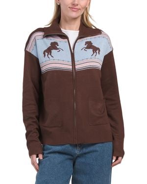 TJ Maxx Western Zip Up Sweater, Polyester - Brown