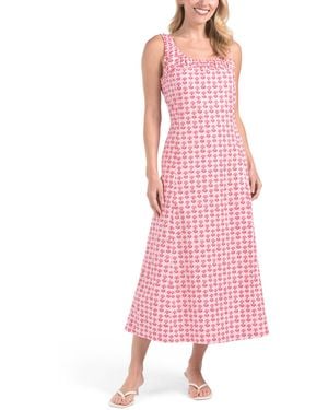 TJ Maxx Ruched Strap Block Print Floral Maxi Dress For Cotton - Pink