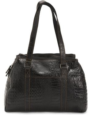 TJ Maxx Leather Hornback Croc Embossed Hand Stained Satchel For - Black