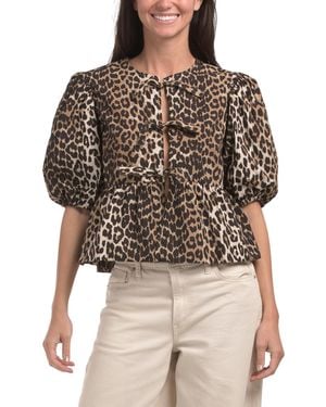 TJ Maxx Printed Tie Front Blouse For Cotton - Brown