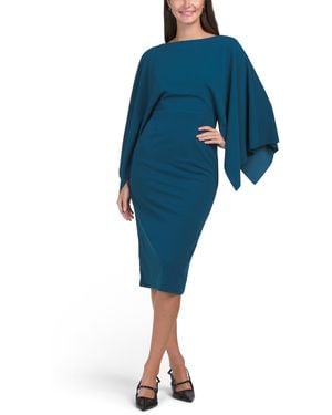 TJ Maxx Boat Neck Long Sleeve Cape Dress For Spandex/Polyester - Blue