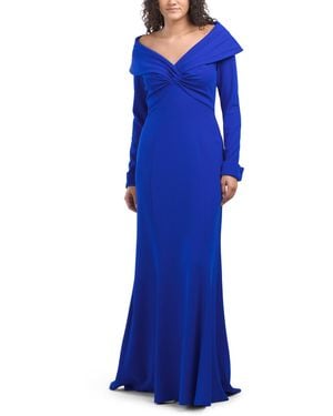 TJ Maxx Long Sleeve Fold Over Collar Gown For Spandex/Polyester - Blue