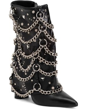 TJ Maxx Leather Aleena Studded Foldover Boots For - Black