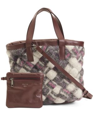 TJ Maxx Wool Woven Satchel, Leather/Wool - Brown