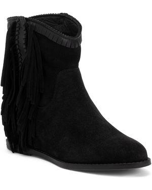 TJ Maxx Suede Martina Fringe Wedge Booties For Leather/Suede - Black