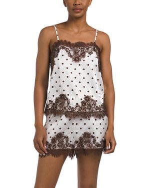 TJ Maxx 2Pc Satin Polka Dot Camisole And Shorts Set With Lace Trim For Spandex/Polyester - White