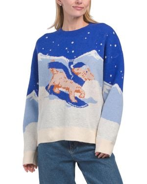 TJ Maxx Dog Sledding With Scarf Sweater, Spandex/Polyester/Acrylic - Blue