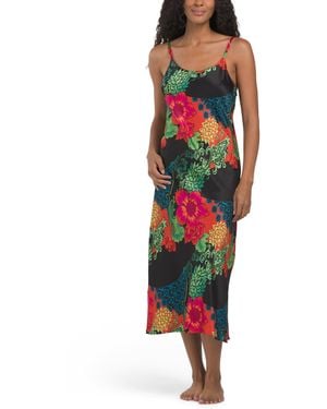 TJ Maxx Harvest Printed Satin Gown For Spandex/Polyester - Red
