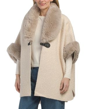 TJ Maxx Metallic Ruana With Faux Mink Trim And Sherpa Lining For Polyester - Natural