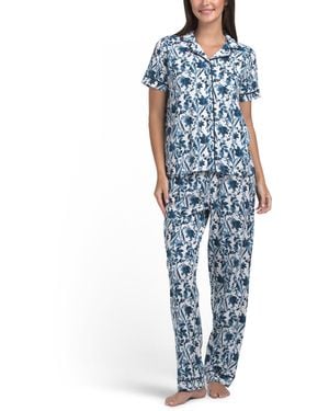 TJ Maxx 2Pc Organic Cotton Be Natural Pajama Top And Pants Set For - Blue
