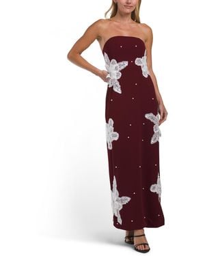 TJ Maxx Strapless Floral Applique Gown For Spandex/Polyester - Purple