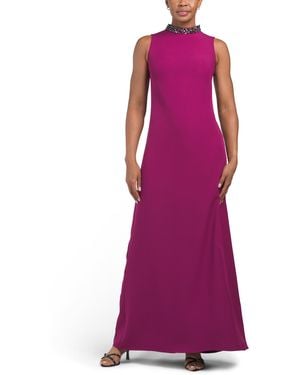 TJ Maxx Sleeveless Embellished Mock Neck Gown For Polyester - Purple