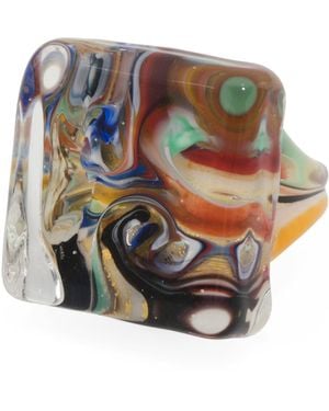 TJ Maxx Murano Glass Square Ring - Gray