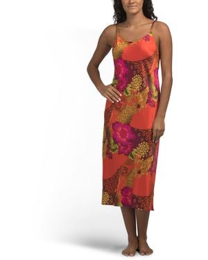 TJ Maxx Harvest Printed Satin Gown For Spandex/Polyester - Red