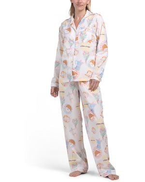 TJ Maxx 2Pc Organic Cotton Slow Sundays Top And Pants Pajama Set For - White