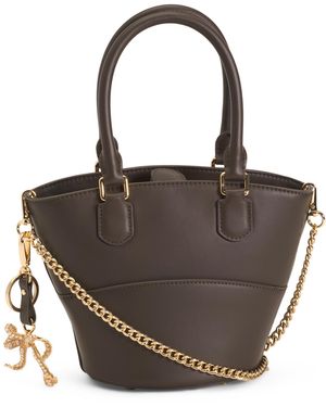 TJ Maxx Leather Tote With Detachable Charm Keyring, Leather - Black