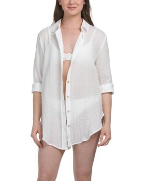 TJ Maxx Cover-Up Beach Shirt With Ties - White
