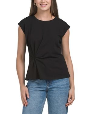 TJ Maxx Scuba Ponte Cap Sleeve Crew Neck Top For Spandex/Cotton/Polyester - Black