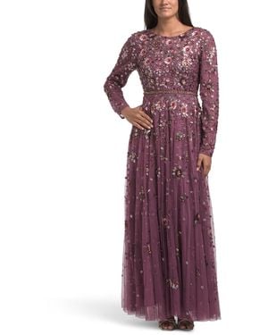 TJ Maxx Long Sleeve Embellished Gown For Polyester - Purple