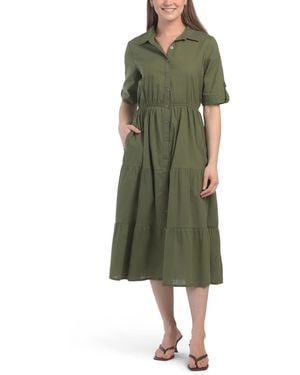 TJ Maxx Roll Tab Sleeve Shirt Dress For Cotton - Green