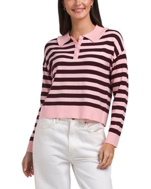 TJ Maxx Striped Ruffle Collar Sweater, Nylon/Polyester/Viscose - Red