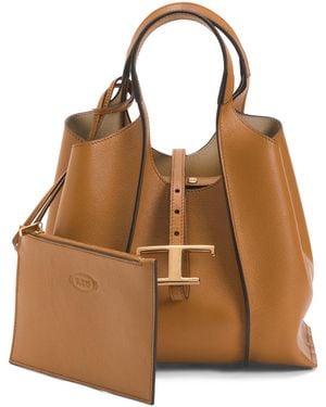 TJ Maxx Leather Timeless Mini Shopper Tote With Shoulder Strap, Leather - Brown
