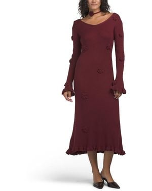 TJ Maxx Long Sleeve 3D Floral Maxi Sweater Dress For Spandex/Polyester - Red