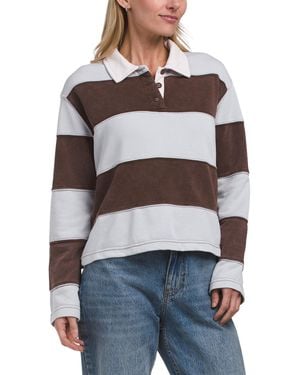 TJ Maxx Marina Terry Piece Dye Long Sleeve Polo Top For Cotton/Polyester - Blue