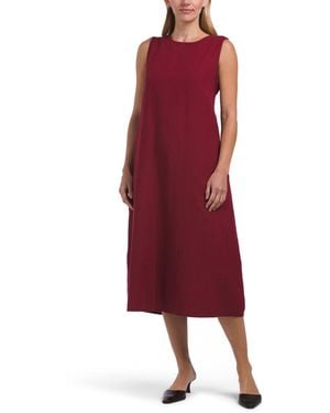 TJ Maxx Linen Blend Sleeveless Belted Solid Midi Dress For Cotton/Linen - Red