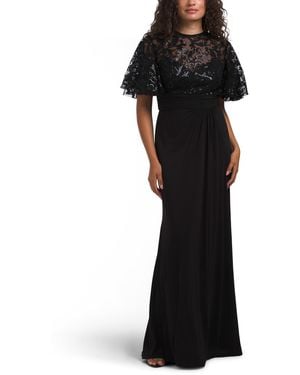 TJ Maxx Short Sleeve Sequin Embellished Gown For Polyester - Black