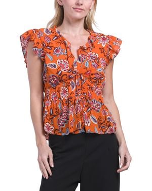 TJ Maxx Ruffle Top With Cinched Waist, Polyester - Red