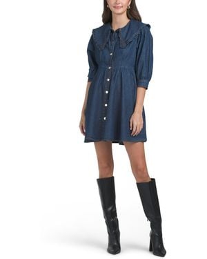 TJ Maxx Collared Denim Mini Dress For Cotton - Blue