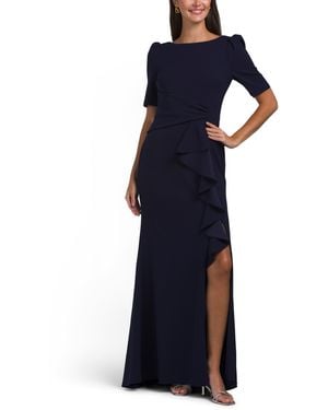 TJ Maxx Stretch Crepe Cascade Ruffle Dress For Spandex/Polyester - Blue