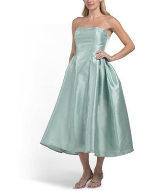 TJ Maxx Strapless Pleated Waist Tea-Length Dress For Polyester - Blue