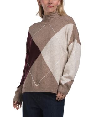 TJ Maxx Long Sleeve Mock Neck Argyle Sweater, Spandex/Polyester/Acrylic - Natural