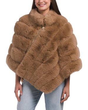 TJ Maxx Faux Fur Poncho With Diagonal Zipper For Polyester/Leather - Brown