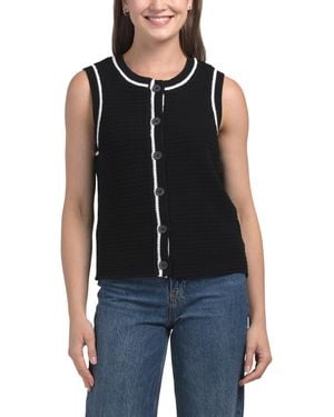 TJ Maxx Sleeveless Crew Neck Sweater Vest With Contrast Tipping, Cotton - Black