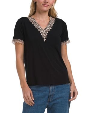 TJ Maxx Petite Top With Crochet Trim For Spandex/Polyester - Black