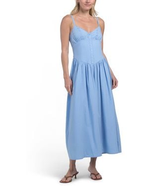 TJ Maxx Button Front Poplin Maxi Dress For Cotton - Blue