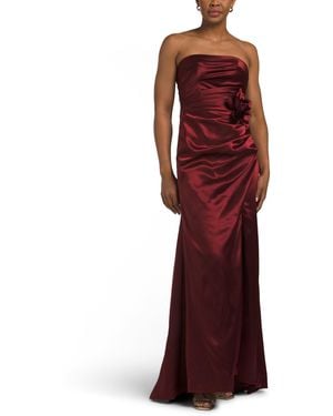 TJ Maxx Strapless Mikado Gown With 3D Floral Applique For Polyester - Red