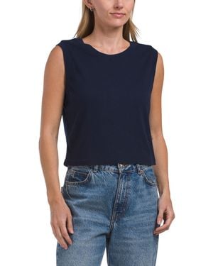 TJ Maxx Johnnie Cropped Crew Neck Tank With Ribbed Trim For Cotton - Blue