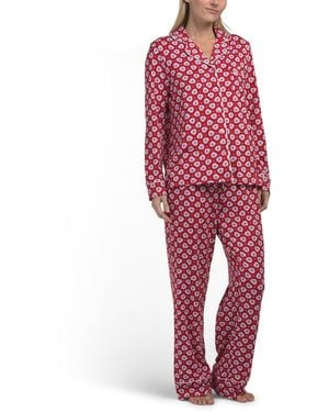 TJ Maxx 2Pc Floral Heart Notch Collar Pajama Set For Spandex/Polyester - Red