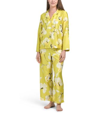 TJ Maxx 2Pc Aurelia Charmeuse Notch Collar Pajama Top And Pants Set For Polyester - Yellow