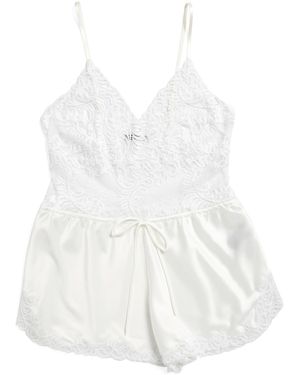 TJ Maxx Feathers Romper Length Boudoir Pajamas For Nylon/Spandex - White