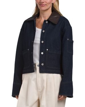 TJ Maxx Cropped Trucker With Combo Collar, Spandex/Cotton/Polyester - Blue
