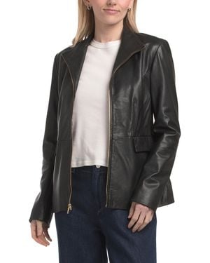 TJ Maxx Genuine Lambskin Leather Wing Collar Jacket, Polyester - Gray