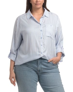 TJ Maxx Plus Twill Striped Shirt With Chest Pocket For Rayon - Gray