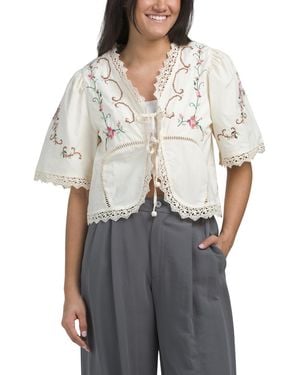 TJ Maxx Short Sleeve Eyelet Top For Cotton - Gray
