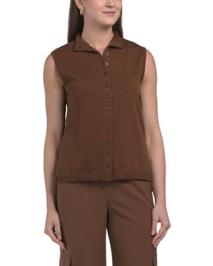 TJ Maxx Viola Sweater Knit Sleeveless Button Down Top, Nylon/Cotton/Viscose - Brown